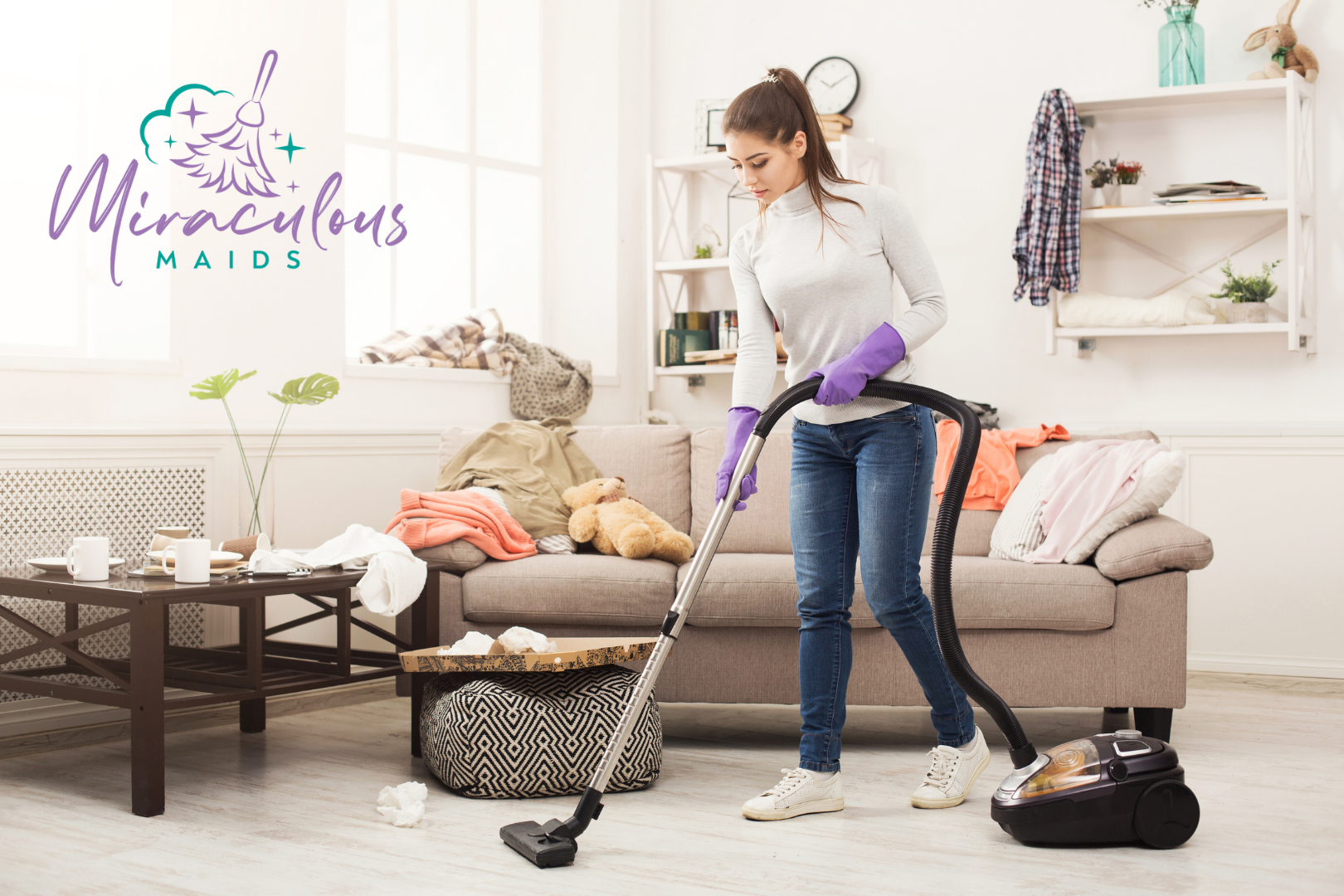 woman vacuuming a home