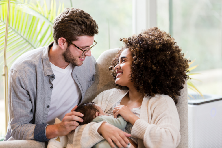 family with new baby just home from the hospital