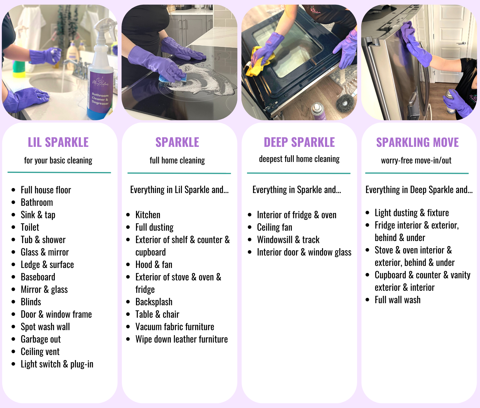 Miraculous Maids Cleaning Packages Comparison Chart