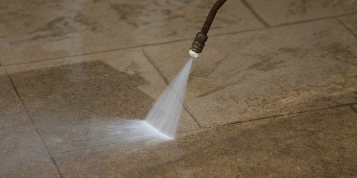 floor pressure washing in progress 