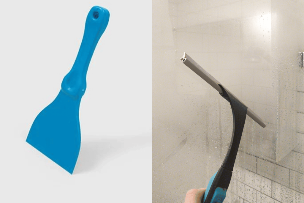 a scaper on the left and a squeegee on the right