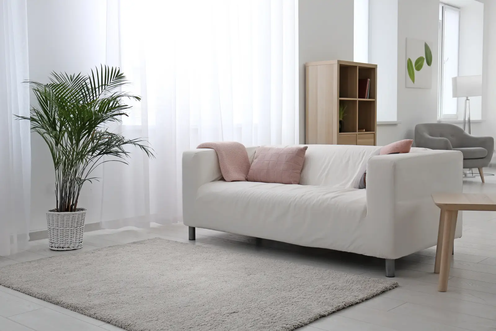 an inviting clean living room with a crisp clean carpet